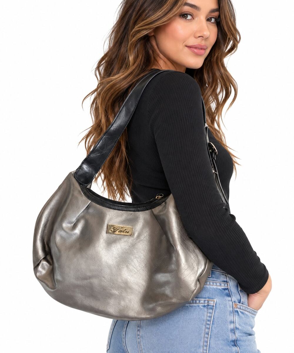 FUBU Metallic Silver Gunmetal Hobo Shoulder Bag Y2K Streetwear Purse